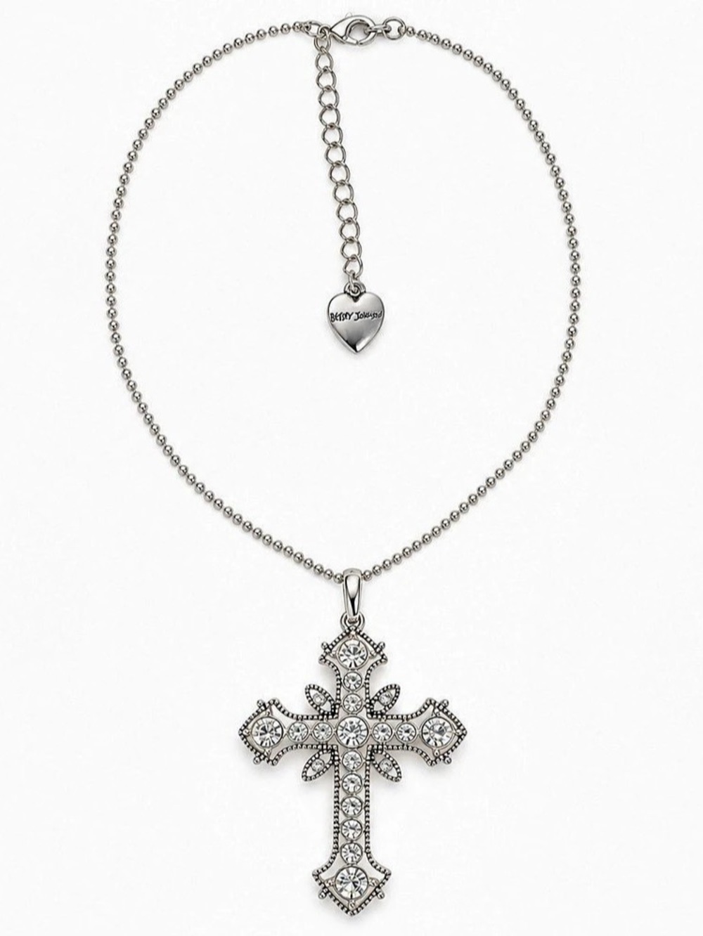 Betsey Johnson Silver-Tone Crystal Cross Pendant Necklace